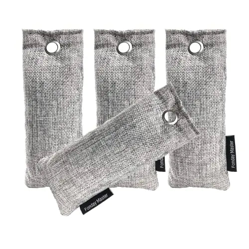 4 Packs Shoe Deodorizer Bags Fonday Bamboo Charcoal Odor Eliminator(75g each) Air Purifying Bags Odor Absorber for Gym Bag Car Pet Closet